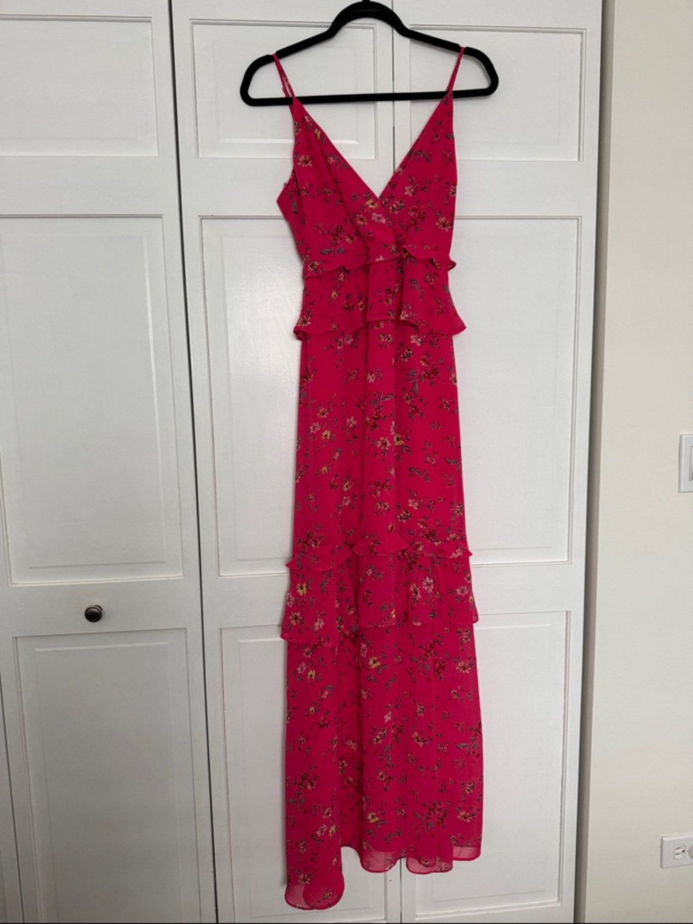 Lulu's Pink Floral Ruffle Maxi Dress